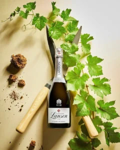 Lanson Le White Label Sec Nv Champagne with grapevine