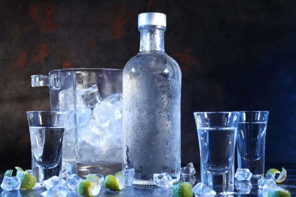 glass-bottle-shot-glasses-ice-dark-