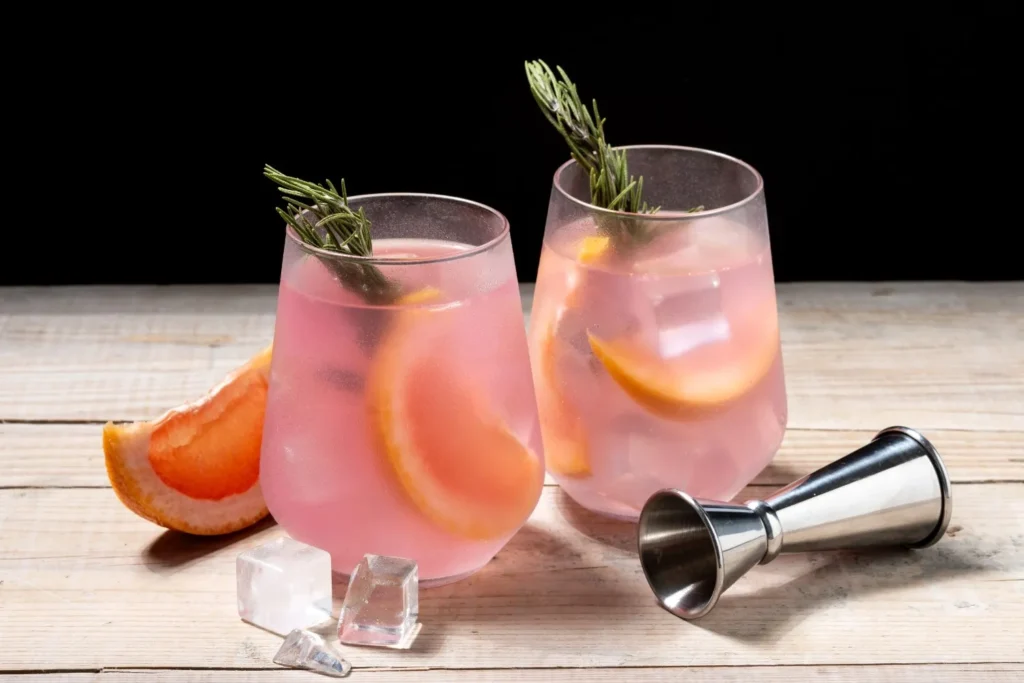 pink gin cocktail-wooden-table