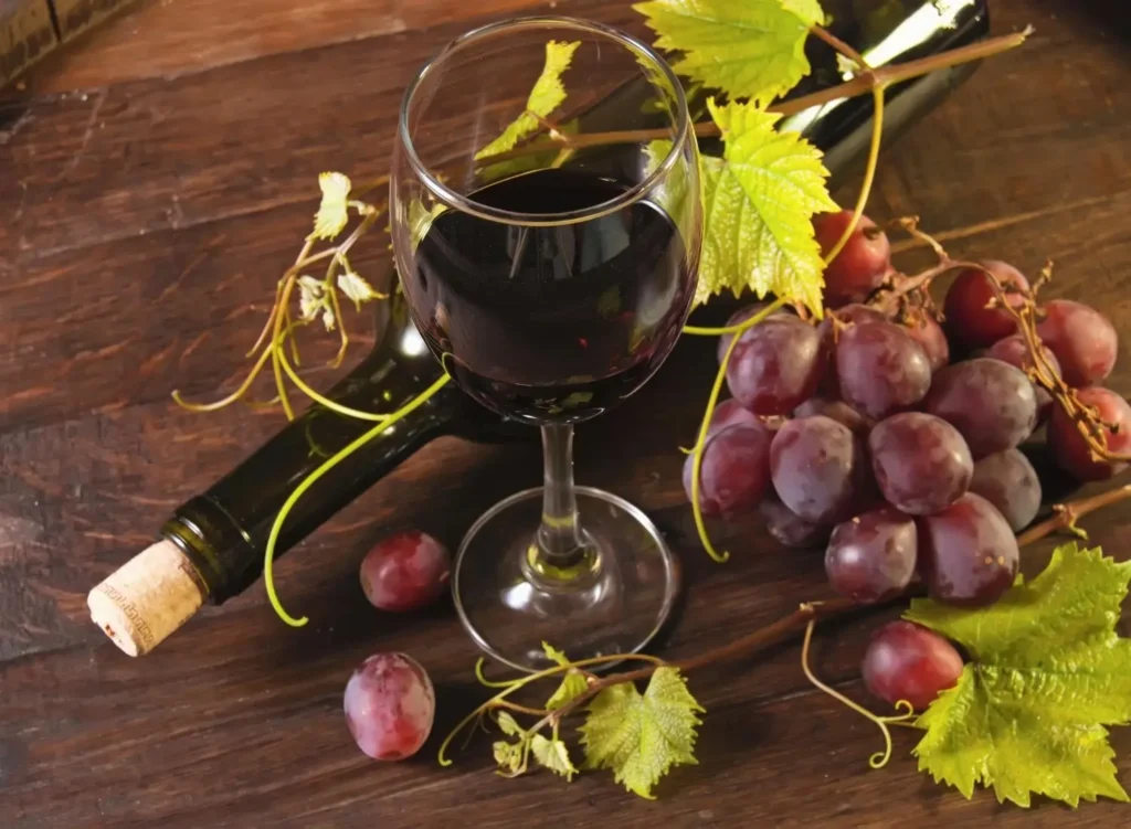 red wine with grapes