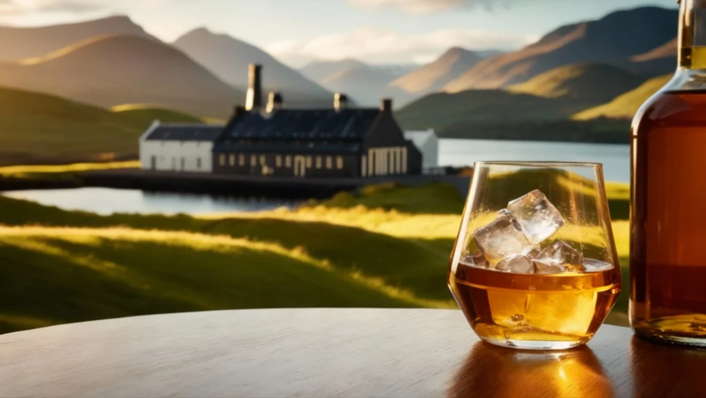 whiskey glass bottle in mountains