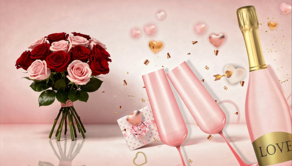Enjoy this valentine with Roses & Rose champagne