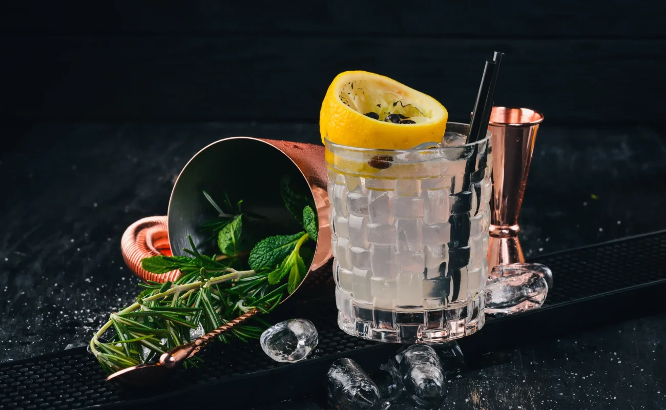 London Dry gin with tonic lemon
