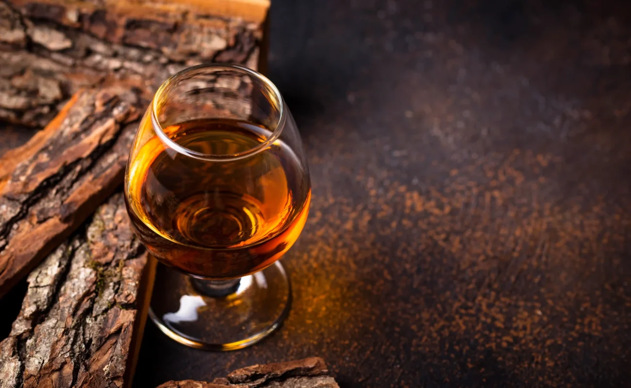 cognac glass with wooden blocks