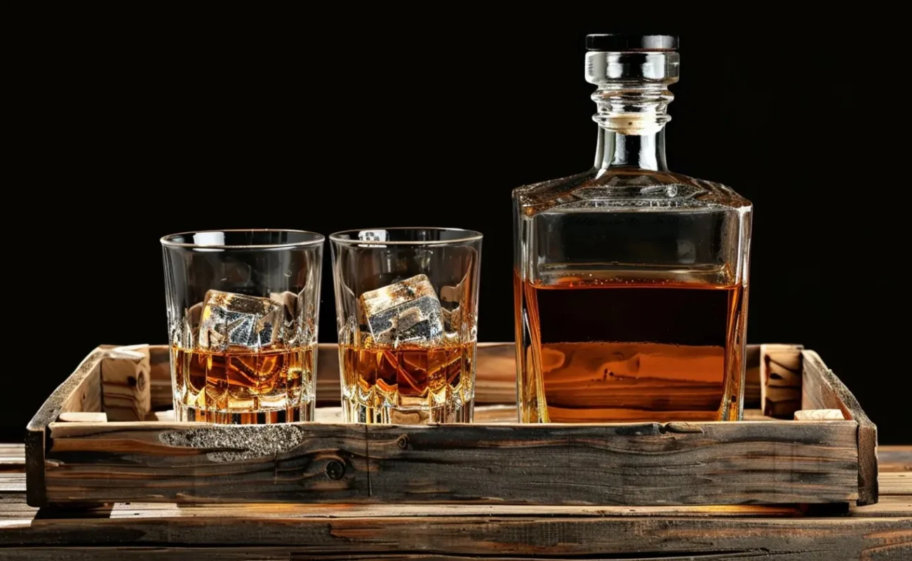 glass-bottles-whiskey-ice-dark-background